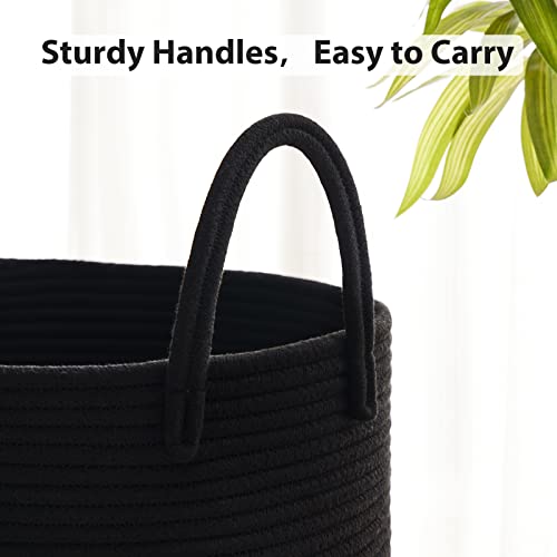 Woven Rope Laundry Basket, 58L Tall Laundry Hamper for Blanket Storage, Large Baby Nursery Basket for Laundry, Decorative Clothes Hamper for Bedroom, Living Room and Bathroom, Black - color: Black, size: Tall(58L)