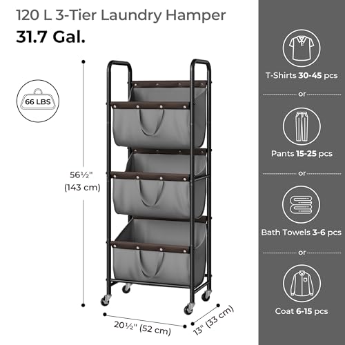 GRANNY SAYS 3 Tier Laundry Sorter, Laundry Hamper with Wheels, Laundry Room Organization and Storage, 3 Section Rolling Laundry Cart for Dorm, Bathroom, Bedroom, Closet, Grey - color: Grey