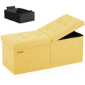 HAUSFRAU 31.5 Inches Ottoman with Storage Bench, Folding Ottoman Bench Small Foot Rest Stool, Bedroom Bench with Flipping Lid, Linen Yellow - color: Yellow, size: 13"D x 31.5"W x 13"H