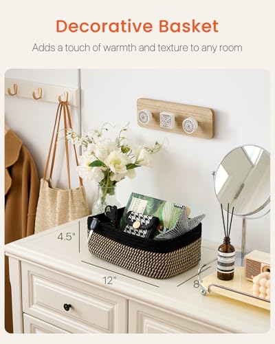 Small Woven Basket, 12 x 8 x 4.5 Inches, Storage Basket for Organizing, Cute Small Rope Shelf Closet Cube Storage Bins Baskets for Shelves, Dog Toy Gift Baskets Empty, 3 Pack Black & Brown - color: Black & Brown, size: 12"L x 8"W x 4.5"H