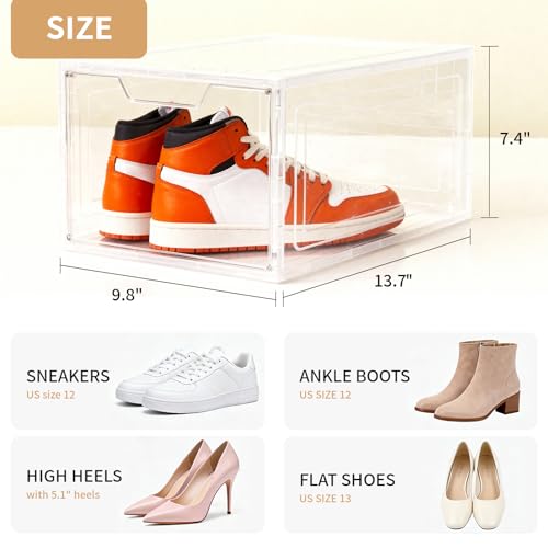 Shoe Boxes Shoe Storage Boxes Display Boxes with Magnetic Doors and Stackable Design, Ideal for Hallways, Under Beds, Wardrobes, and Living Rooms (Magnetic Door-Clear, 6 Pack) - color: Magnetic Door-Clear, 6 Pack