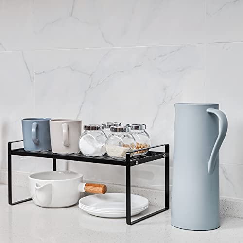 Shantton 2Pack Kitchen Cabinet Shelf Counter Organizer Rack Pantry Storage Bathroom Bedroom Office Table Desk Space Saving Stackable Rust Resistant Non Slip Black Wide L16.1in W10.6in H7.3in - color: Black, size: L16.1'' W10.6'' H7.3''