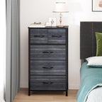 YITAHOME Fabric Dresser with 5 Drawers - Storage Tower with Large Capacity, Organizer Unit for Bedroom, Living Room & Closets - Sturdy Steel Frame, Wooden Top & Easy Pull Fabric Bins - color: Black Wood Grain, style: 5-Drawer