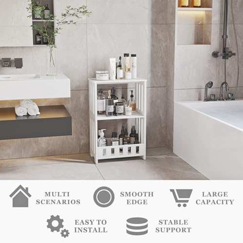 HAYOFAMY 3 Tier Side Table Night Stand, Narrow End Table with Display Shelf, Small Bookcase Bookshelf, Simple Bedside Table Storage Rack for Bedroom, Living Room, Office, Bathroom, White
