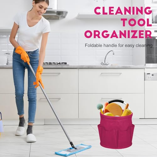 Cleaning Caddy for Cleaning Supplies,17L Cleaning Supply Caddy with Handle Foldable Cleaning Supplies Organizer Bucket Cleaning Products Organizers for Home, Garden (Rose Red) - color: Rose Red