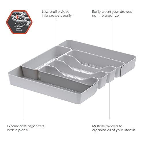 Spectrum HEXA 5-Divider Expandable Silverware Tray (Stone Gray) - In-Drawer Organizer for Kitchen Accessories, Cutlery, Knives, & More / Easy-to-Clean Home & Apartment Essential - color: Stone Gray, size: 5 Divider Expandable