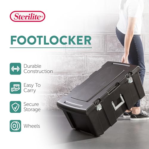 Sterilite Wheeled Footlocker, Lockable Plastic Utility Storage Container, Black - size: 1 Pack