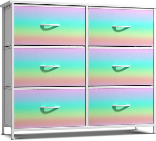 Sorbus Dresser with 6 Drawers - Furniture Storage Tower Unit for Bedroom, Hallway, Closet, Office Organization - Steel Frame, Wood Top, Easy Pull Fabric Bins (6-Drawer, Rainbow) - color: Colorful, style: 6-Drawer