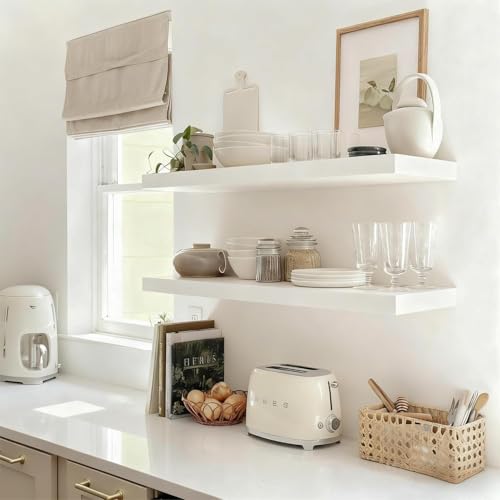Floating Shelves for Wall, Bathroom Shelves Over Toilet, Wall Shelves & Book Shelf for Room, Hanging Shelf, Modern Wooden Mounted Floating Shelves, 36x7x1.5 in (White, Set of 2) - color: White, size: 36"(set of 2)
