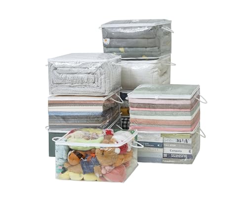 10 PCS Clear Zippered Storage Bags with Handle, Sweater Storage with Zipper, Foldable Closet Organizer Bed Sheet Organizer, Cube Plastic Organizer, Bag, Bin for Clothes,Towel-20 * 16 * 12 - color: White, size: 19.69 x 15.75 x 11.81 inches