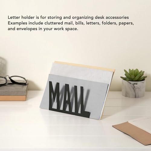 Mail Organizer, Stylish Mail Holder, Iron Letter Holder for Desk with Open Design, Functional Envelope Organizer for Bills, Letters, Papers, 5.91 x 2.17 x 3.74in, Black