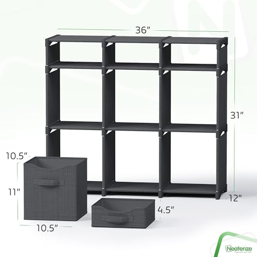 Cube Storage Organizer with Storage Bins Included - The Perfect Closet Organizers and Storage Solution. Includes 9 Storage Cubes, Great For Toy Storage, Closet Storage, Clothes Storage (Dark Grey) - color: Dark Grey, size: 9 Storage Cubes