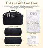 BOYATU Travel Makeup Bags Cosmetic Organizer Bag: 3-Set Large Capacity Make up Bag - PU Leather Toiletry Bags for Women - Wide Open Portable Pouch with Divider & Handle (A-Black) - color: A-Black