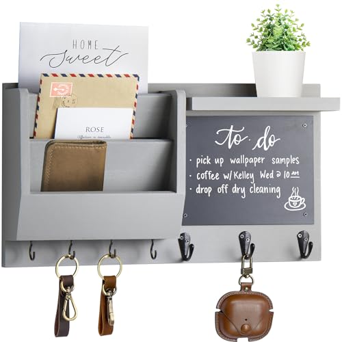 Ziivita Key Holder for Wall - Mail Holder Organizer Wall Mount with Shelf - Hanging Key Rack Hanger with Hooks Decorative for Home Letter Dog Leash Entryway Living Room Decor - color: Gray