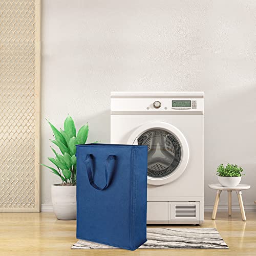 Odonata Slim Laundry Hamper Handles Collapsible Laundry Basket Thin Dirty Clothes Basket Narrow Laundry Bag Foldable Dirty Hamper 45L (Navy blue) - color: Navy blue