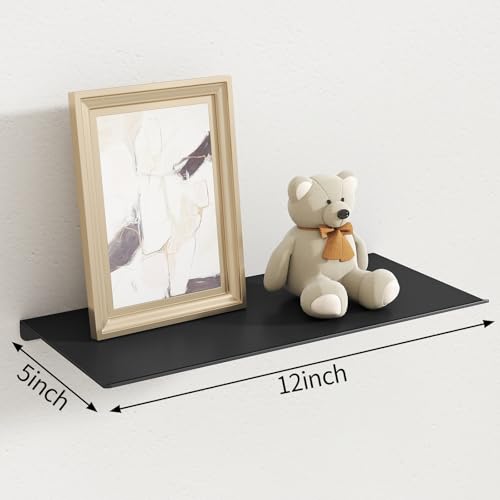 MKO 2 Pack 12" Floating Shelves for Wall, Metal Wall Mounted Shelf for Bathroom, Bedroom, Living Room, Kitchen, Little Hanging Shelves for Books/Storage/Room Decor, Black - color: Black, size: 12 IN