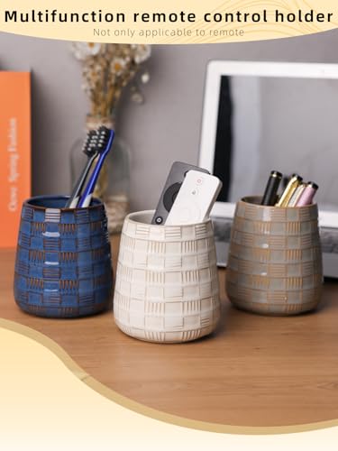 GDCZ Ceramic Remote Control Holder, Remote Caddy Organizer Storage, Remote Organizer for Table, TV Remote Holder, Makeup Brush Pen Holder, Space Save for Office Desk (White) - color: White