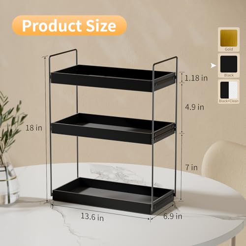 Bathroom Countertop Organizer, 3 Tier Metal Vanity Counter Skincare Shelf, Matte Black Under Sink Standing Rack With Acrylic Tray, Home Storage Holder For Lotion Makeup Cosmetics Perfume Spice - color: Black, size: 3 Tier