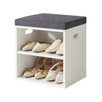 YMYNY Shoe Storage Bench with Cushion, 2 Tier Shoe Rack with Padded Seat, Adjustable Shoe Organizer Cabinet for Entryway, Living Room, Hallway, Closet, Bedroom, 15.4L*11W*16.54H, White, UHBD028W - color: White