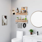 dreampossible 2-Pack Rustic Floating Shelves with Drawer, Wall Mounted Bathroom Shelf, 15.8 Inch Long, Brown Wood & Metal, 30 lbs Capacity - color: Brown, size: 15.8 Inch Long