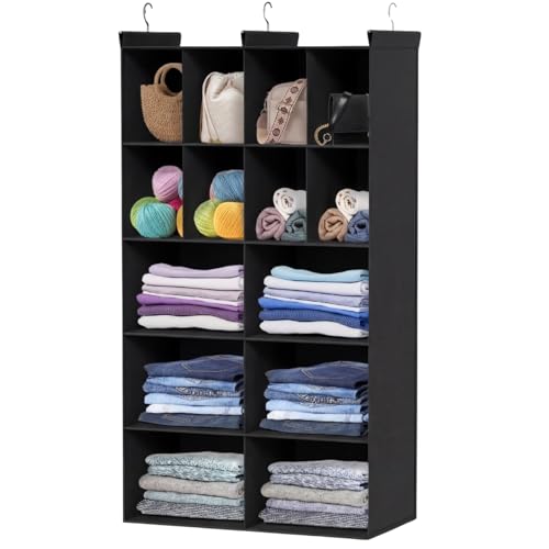 Ofiray-home 5 Tier Hanging Closet Organizer, 14 Compartments Sweater Organizer for Closet with 3 Sturdy Hooks, Closet Organizers and Storage, Wardrobe, Rv, Garment Rack, Black - color: Black, size: 5-Tier
