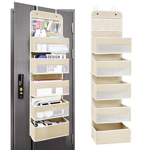 Space Saving Over The Door Organizer,6 Tiers Removable Anti Tilt Hanging Behind Door Storage,Heavy-Duty Reinforced Mesh Rack Holds 44lb for Bathroom,Pantry, Nursery,Closet, Shoes, Towels - color: Ivory White, size: 6 shelf