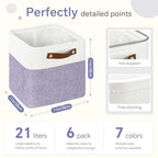 FinishingBo Cube Storage Baskets 6 Pack, 11x11 inch Cube Storage Bins with Leather Handles for Shelf Closet (White/ Purple) - color: White/ Purple