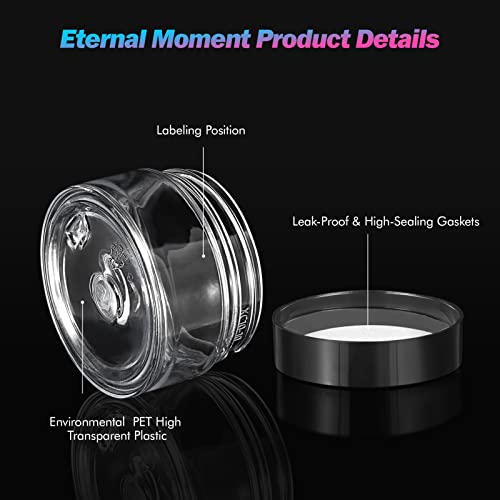 50 Pack 1 OZ Plastic Jars Round Clear Cosmetic Container Jar with Lids, Eternal Moment Plastic Slime Jars for Lotion, Cream, Ointments, Makeup, Eye shadow, Rhinestone, Samples, Pot, Travel Storage - color: Black Lid, size: 1 Ounce