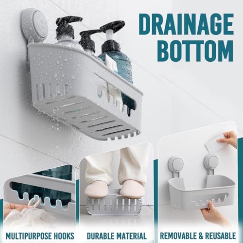 TAILI Shower Caddy Suction Cup 2 Pack, Heavy Duty Bathroom Organizer, Removable Shelves for Inside Shower, Shampoo, Waterproof Suction Plastic Storage for Bathroom Accessories Holder, Gray - style: 2 × Grey