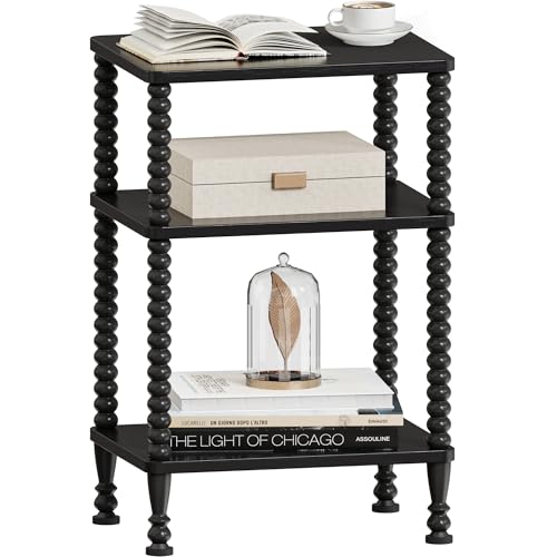Side Table, 3-Tier Small End Table, Tall Accent Table with Storage Shelf for Small Spaces, Bedroom, Living Room, Farmhouse, Black - color: Black, size: 3-Tier