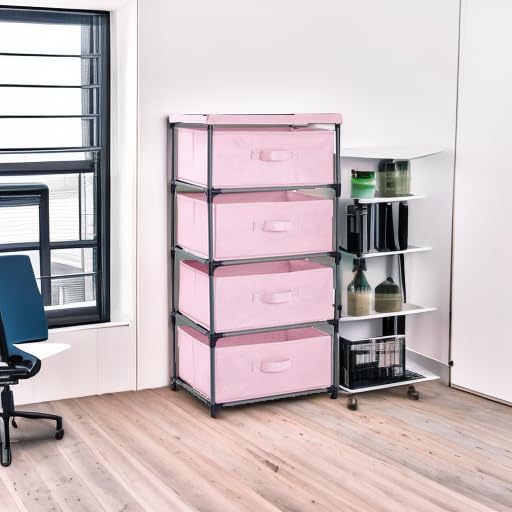 Juvale 4-Tier Dresser for Bedroom - 16.5 x 13 x 33 in, Pink, Modern - Closet Dresser with 4 Fabric Drawers for Clothes & Bedroom Storage - color: Pink