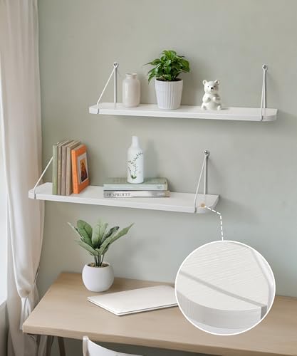 Afuly White Floating Shelves, 24 inch Long Shelves for Wall, Hanging Storage Shelf for Kitchen Bedroom Living Room, Wood Chic Wall Decor, Set of 2 - color: White, size: 5.9"D x 24"W