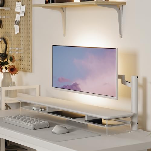 Fenge Acrylic Monitor Stand Riser, 42.5 Inches Dual Monitor Stand with Metal Storage, 2 Tier Acrylic Computer Riser for Desk, Clear Laptop Stand for PC, Laptop, Printer, TV, White - color: White, size: 42.5in