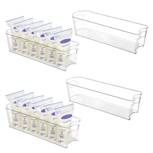 Vtopmart Breastmilk Storage Container 4PCS Set, Clear Freezer and Fridge Organizer Bins, Plastic Storage Bins for Breast Milk, Baby Pouches, Formula, Bottles and Yogurts, 4.3’’ Width, 14.7" Long
