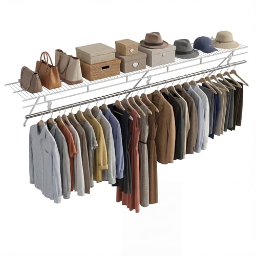 COSTWAY Closet Shelves Wall Mounted, Closet Shelf with Hanging Rod, Ventilated Metal Wire Shelving Kit, Wire Wall Shelf for Laundry Room, Bedroom, Home, Mounting Accessories Included (6 ft x 12 in) - size: 6 ft x 12 in