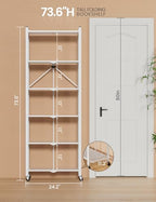 ALANNG 73.6 Inch Folding Bookshelf, 6 Tier Metal Bookcase and Bookshelves, Tall Shelves for Living Room Office Bedroom, Heavy Duty Book Shelve Free Standing Open (White, 1PACK) - color: White
