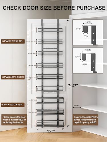 Delamu 9 Tier Over The Door Pantry Organizer, Pantry Organization and Storage, Hanging Spice Rack for Pantry Door Organizer, Metal Pantry Door Shelves for Kitchen Bathroom Laundry Room,15.3" Black - color: Black, size: 9 Tier-M