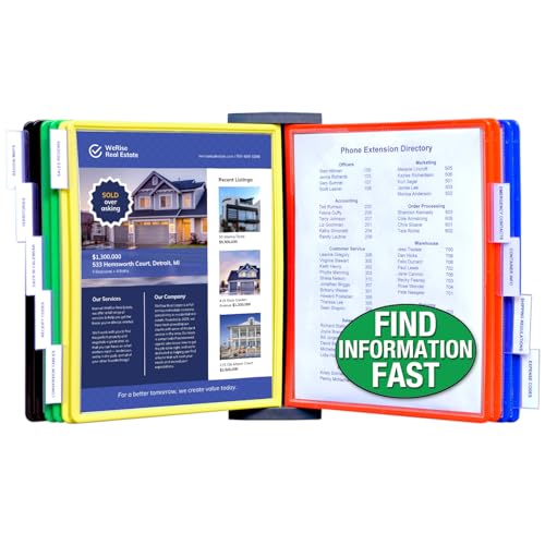 Ultimate Office AdjustaView 10-Pocket Wall Reference Organizer with Easy-Load Pockets and Mounting Screws - color: Colored Pockets