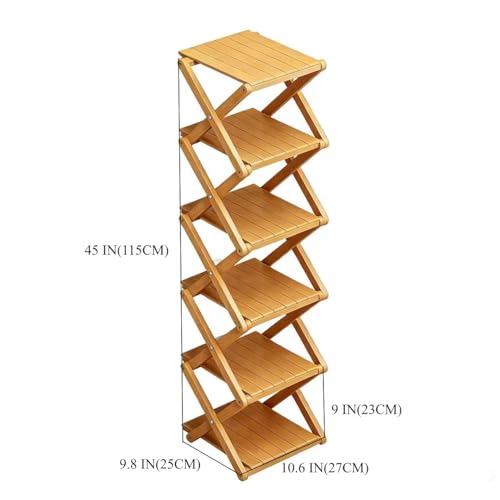 Bamboo Shoe Rack - No Assembly Required, Tall Narrow Foldable Shoe Organizer, Space-Saving Multifunctional Shelf for Entryways, Corners, Bedrooms, Balconies, 6 Layer(Reinforced and Thickened) - color: Wood Color, size: 6 Layers