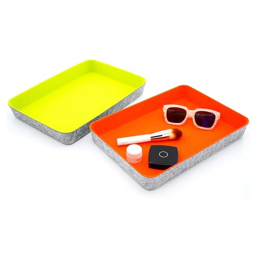 Welaxy 2-piece Office desk drawer organizer tray letter-size documents A4 paper book file Folder Holder storage bins (Orange + Green) - color: Orange + Green
