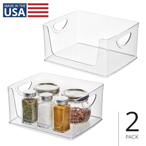iDesign Stackable Open-Front Storage Bin with Handles for Kitchen, Set of 2, Clear, Made in USA - style: Pack of 2