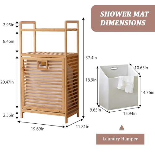 Baveke Laundry Hamper with 2-Tier Shelves & Tilt Out Basket, Laundry Baskets Organizer Hampers Bathroom Storage Shelf for Laundry Room, Bathroom, Nursery, Bedroom, Guest Room (FSC-Certified Bamboo) - color: Natural, size: YSJ01-2T