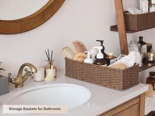 StorageWorks Round Paper Rope Toilet Tank Topper Basket, Wicker Basket for Bathroom, Brown, 2-Pack - color: Brown, size: 15 ¾"L x 6 ½"W x 4 ¼"H