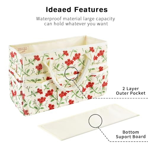 E-WEICHEN Craft Organizer Tote Bag Art Storage Caddy with Multiple Pockets Containers for Art,Craft,and Office Supplies Storage.Red Flower - color: Red Flower