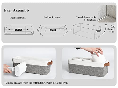 StorageWorks Narrow Storage Bins, Small Basket for Closet and Shelves, Fabric Organizer with Handles, Toilet Paper Storage, Grey and White, 2-Pack - color: Grey and White, size: 15"L x 6"W x 5"H