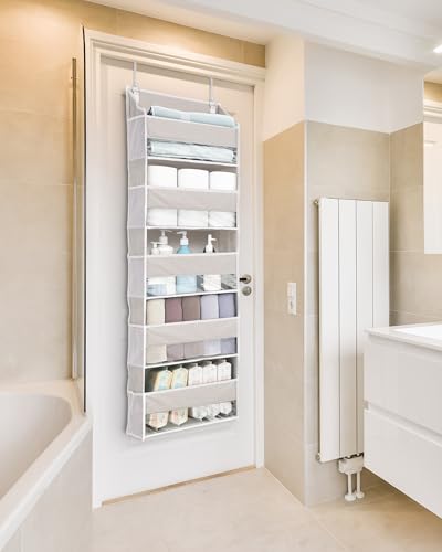 ULG 1-Pack Over Door Organizer with 5 Large Pockets 10 Mesh Side Pockets, 44 lbs Weight Capacity Hanging Storage Organizer with Clear Window for Bedroom Bathroom Kitchen, RV, Camper, Beige - color: Beige, size: 1 Pack-5 Tier