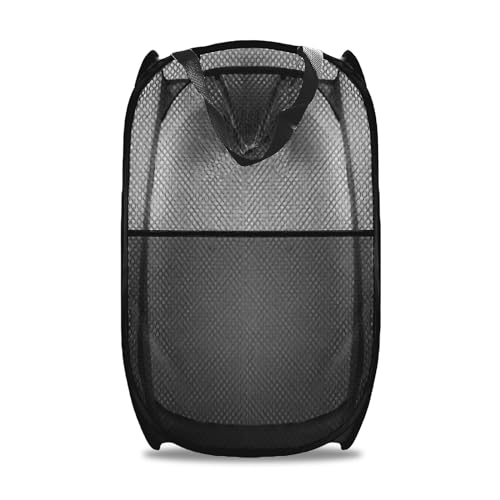 Collapsible Pop Up Laundry Hamper, Extra Large Mesh Foldable Laundry Basket, 28" x 16" x 16"(Black) - color: 1P Black