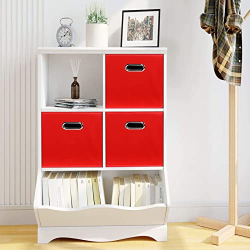 Fabric storage bins Cubes, Fabric Cube Organizer with Handle, Foldable Cube Bins for Cloth or Accessary Storage, 11x11x11, Set of 3, (Red) - color: Red, size: 3 Pack