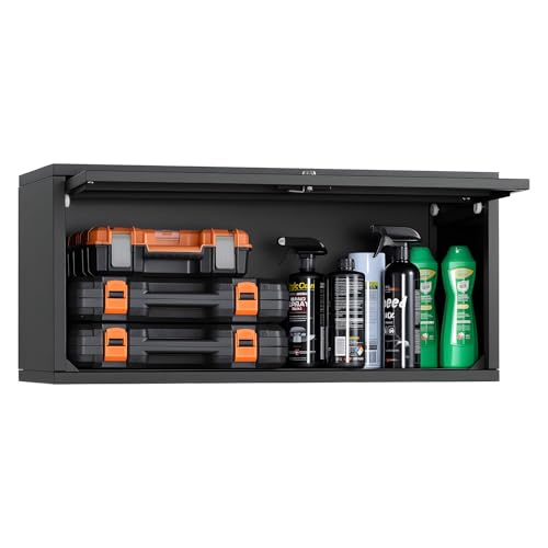 VEVOR Metal Wall Cabinet, 30.31W x 12.01D x 14.02H Inch, Floating Garage Tool Cabinet with Up-Flip Door, 120 lbs Load per Shelf, Fit for Garage, Basement, Kitchen, Warehouse, Assembly Required - style: Upgrade Flip up 14"