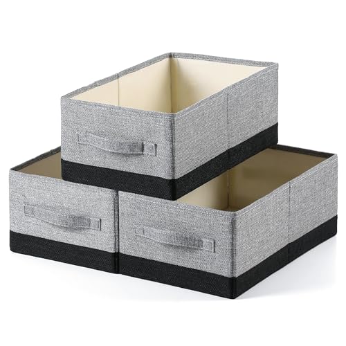 linen closet organizers and storage, 3 Pack Large Storage Baskets, Washable, Clothing Storage Bins with Handle, Closet Organizer for Storage Sweater,Sheets (gray black, 16"x9½"x6¾") - color: gray black, size: 16"x9½"x6¾"